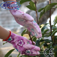 NMSAFETY 13g flor prtinted poliéster impermeable PU guante de jardín